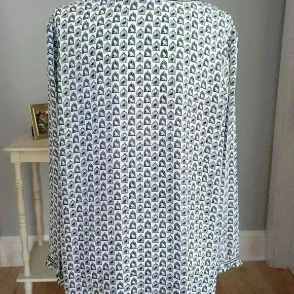 Talbots Blue White Birdcage Long Sleeve Blouse Size 1X - Picture 5 of 6